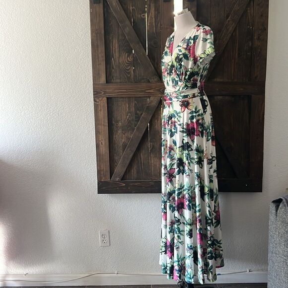 KOH KOH Summer V Neck Long Cap Sleeve Maxi Floral Dress - Picture 5 of 13